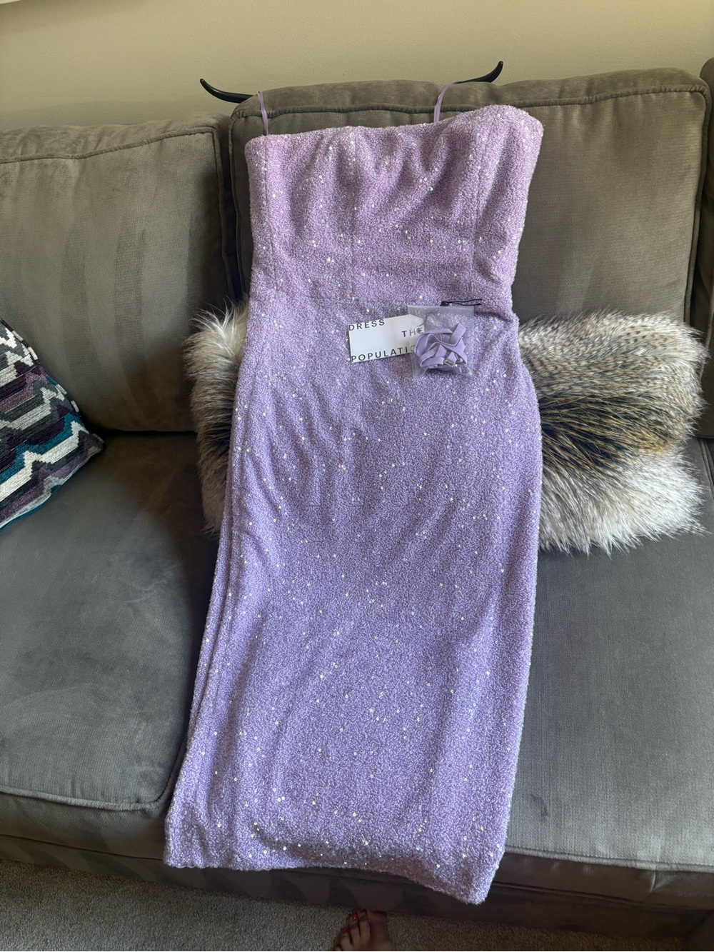 Dress the Population Lilac Strapless Sparkle Sheath Dress Viva Dress